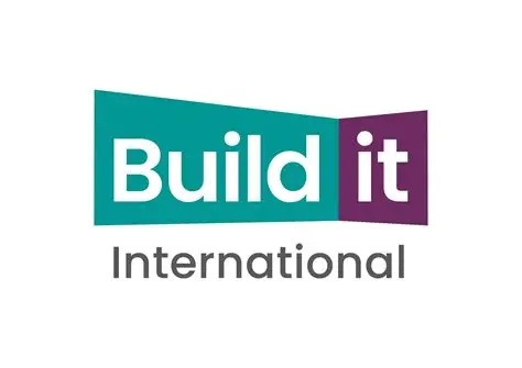 Logo of Build It International with turquoise and purple geometric shapes.